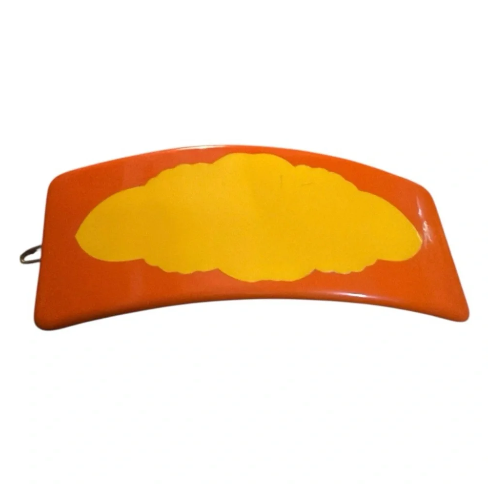 1960’s Ultra Mod French Barrette ColorBlock Orange‎ and Yellow, 3”, Deadstock